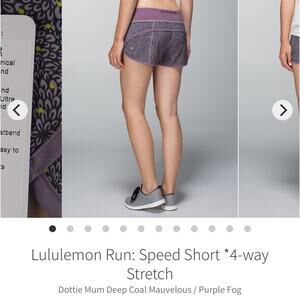Lululemon Run Speed Short 4-way Stretch
Dottie Mum Deep Coal Mauvelous Size 10